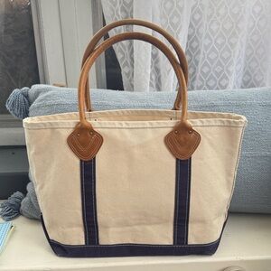 Vtg L.L. Bean Tote Bag with Leather Handles